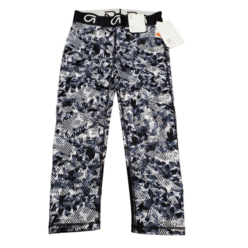 Gap Fit Athletic Leggings Sz XS Cropped Gfast Capri Black White Abstract New
